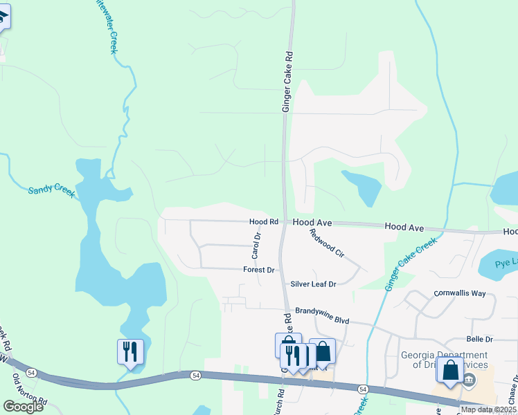 map of restaurants, bars, coffee shops, grocery stores, and more near 821 Hood Road in Fayetteville