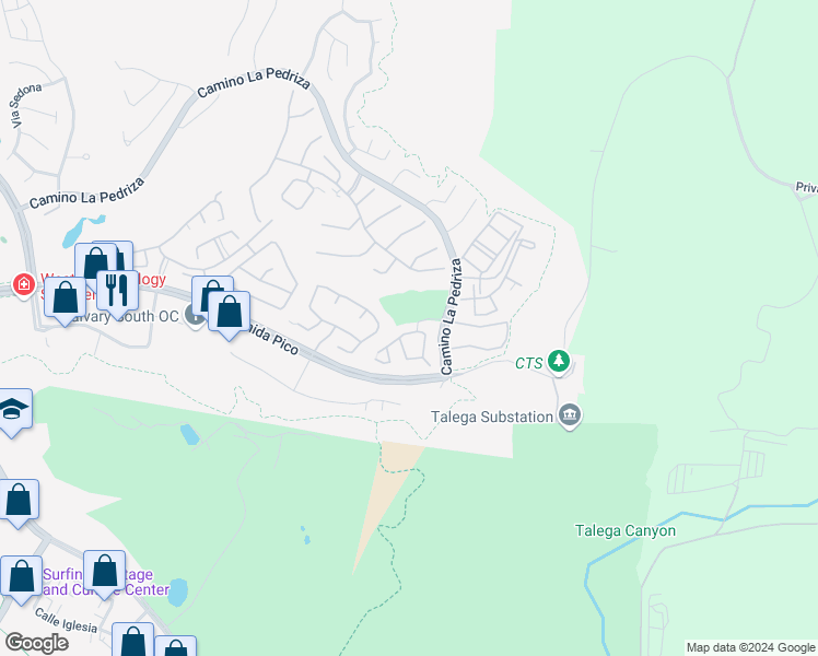 map of restaurants, bars, coffee shops, grocery stores, and more near 43 Avenida Brio in San Clemente