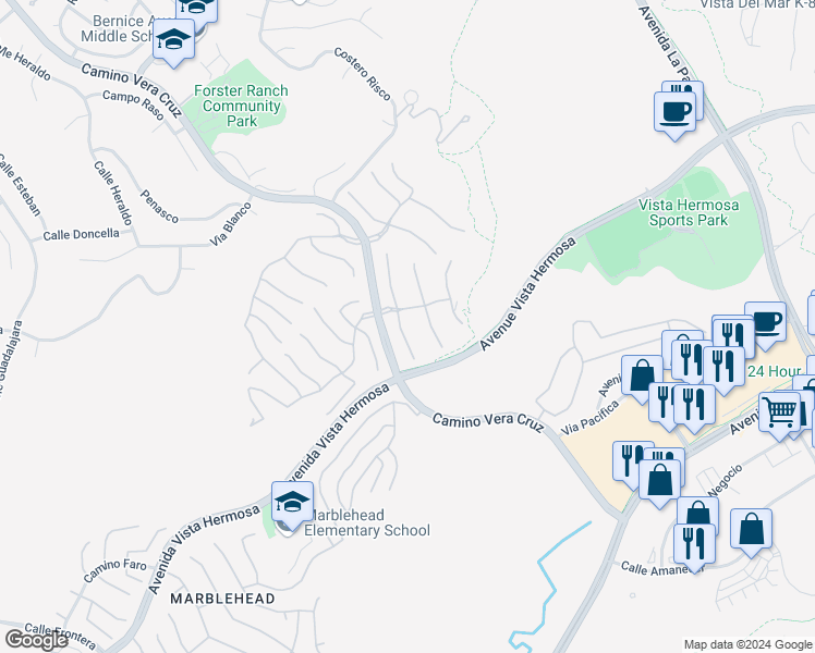 map of restaurants, bars, coffee shops, grocery stores, and more near 2429 Camino Oleada in San Clemente