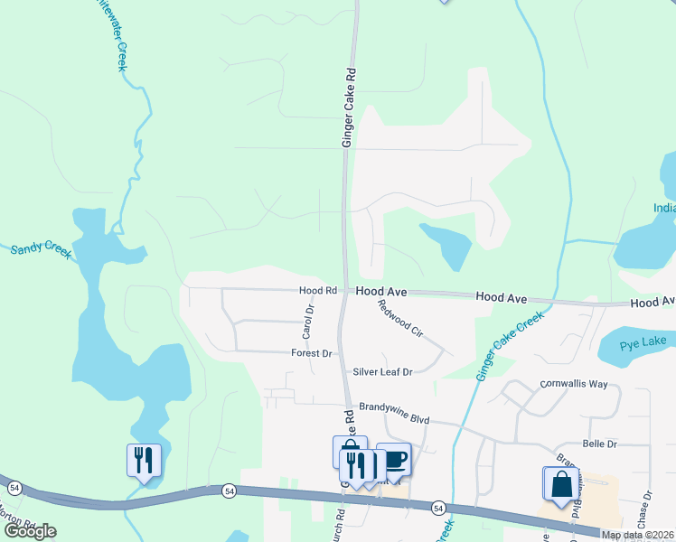 map of restaurants, bars, coffee shops, grocery stores, and more near 805 Hood Road in Fayetteville