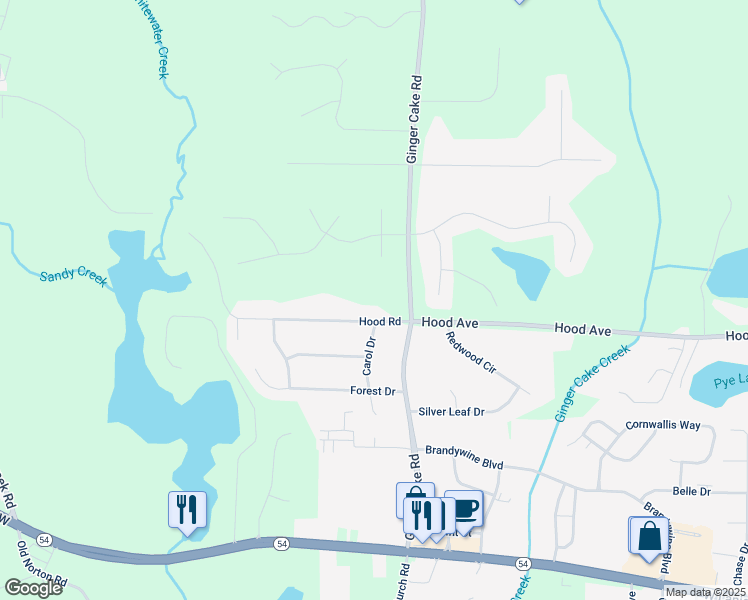 map of restaurants, bars, coffee shops, grocery stores, and more near 821 Hood Road in Fayetteville
