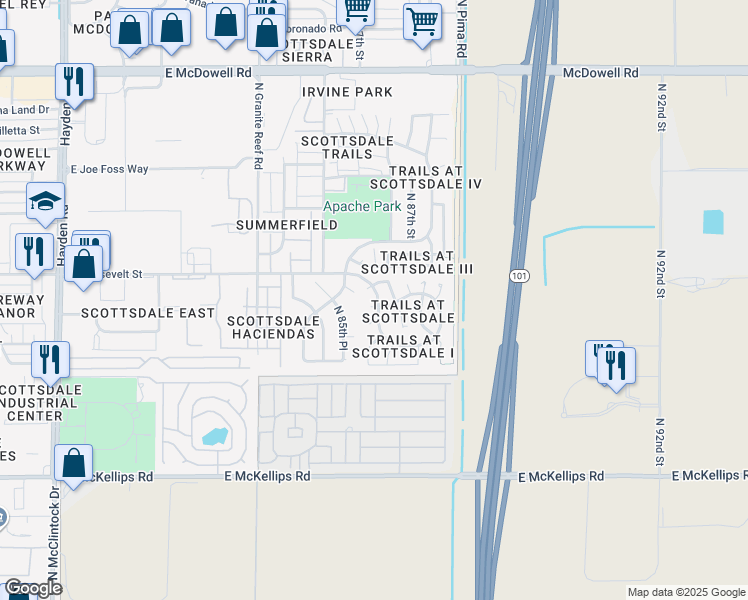 map of restaurants, bars, coffee shops, grocery stores, and more near 8624 East McKinley Street in Scottsdale