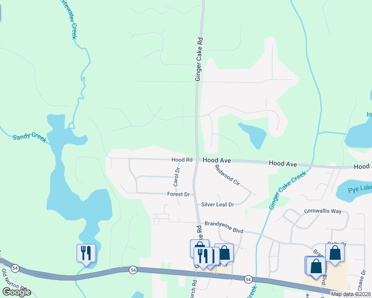 map of restaurants, bars, coffee shops, grocery stores, and more near 805 Hood Road in Fayetteville