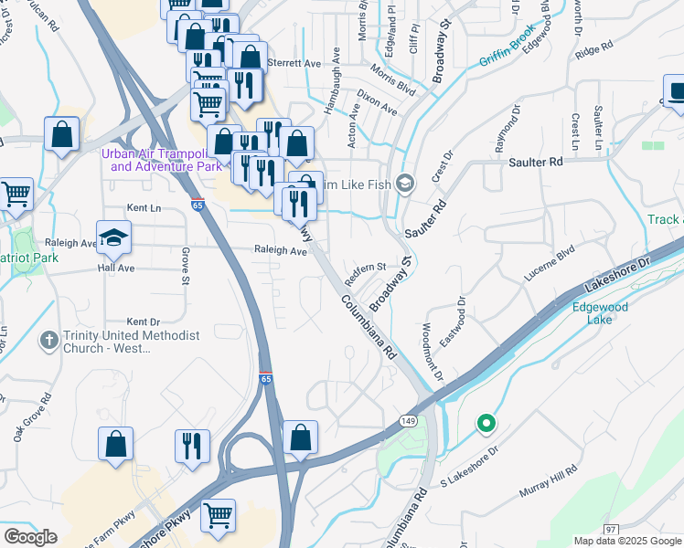 map of restaurants, bars, coffee shops, grocery stores, and more near 911 Columbiana Road in Birmingham
