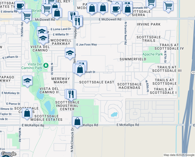 map of restaurants, bars, coffee shops, grocery stores, and more near 814 North 82nd Street in Scottsdale