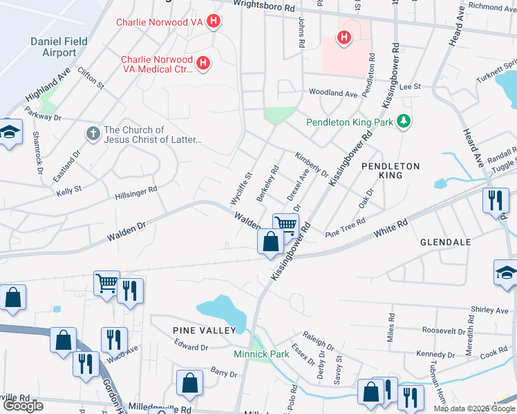 map of restaurants, bars, coffee shops, grocery stores, and more near 1751 Berkeley Rd in Augusta