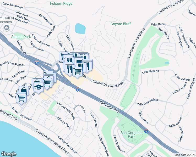 map of restaurants, bars, coffee shops, grocery stores, and more near 665 Camino De Los Mares in San Clemente