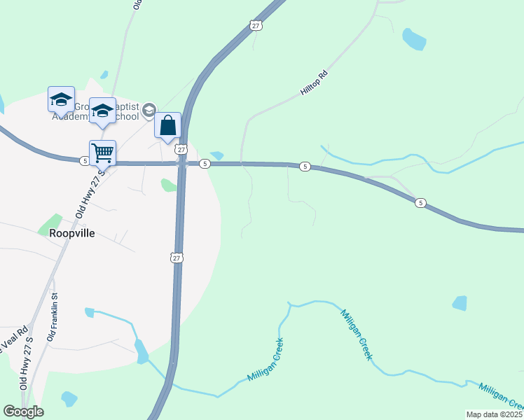 map of restaurants, bars, coffee shops, grocery stores, and more near 301 Georgia 5 in Roopville
