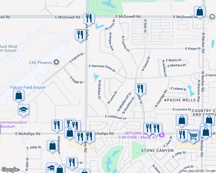 map of restaurants, bars, coffee shops, grocery stores, and more near 2312 North Floyd Drive in Mesa