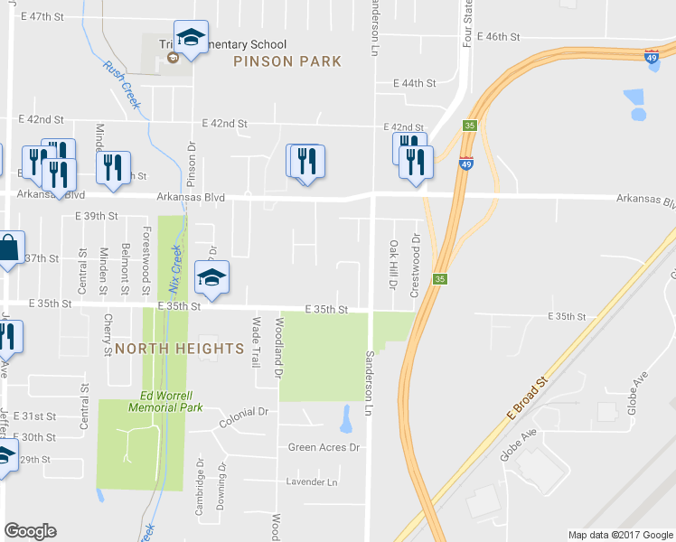 map of restaurants, bars, coffee shops, grocery stores, and more near 3609 Fairfield Drive in Texarkana