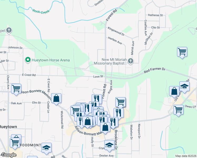 map of restaurants, bars, coffee shops, grocery stores, and more near 125 Mcnear Street in Bessemer