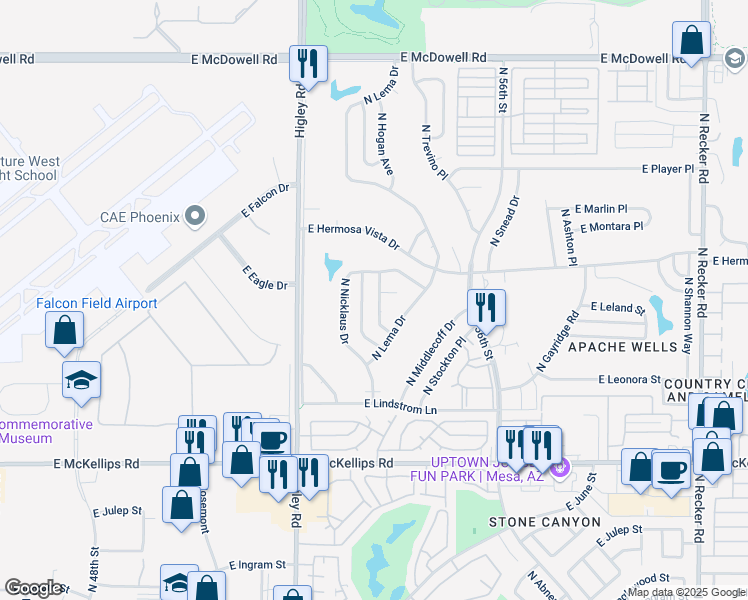 map of restaurants, bars, coffee shops, grocery stores, and more near 2312 North Floyd Drive in Mesa