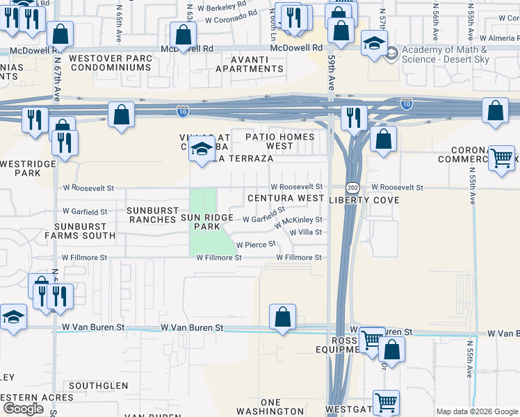 map of restaurants, bars, coffee shops, grocery stores, and more near 820 North 61st Drive in Phoenix