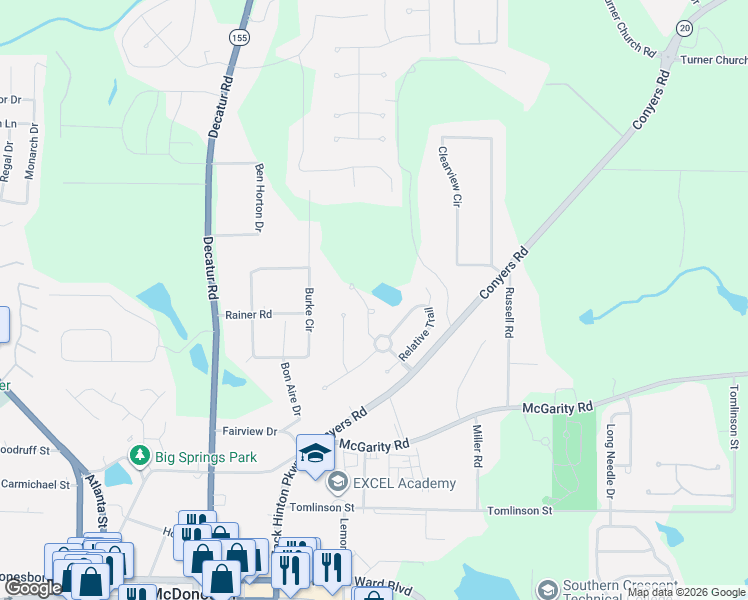 map of restaurants, bars, coffee shops, grocery stores, and more near 726 Cams Creek in McDonough
