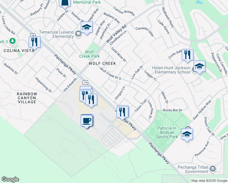 map of restaurants, bars, coffee shops, grocery stores, and more near 31877 Red Pine Way in Temecula
