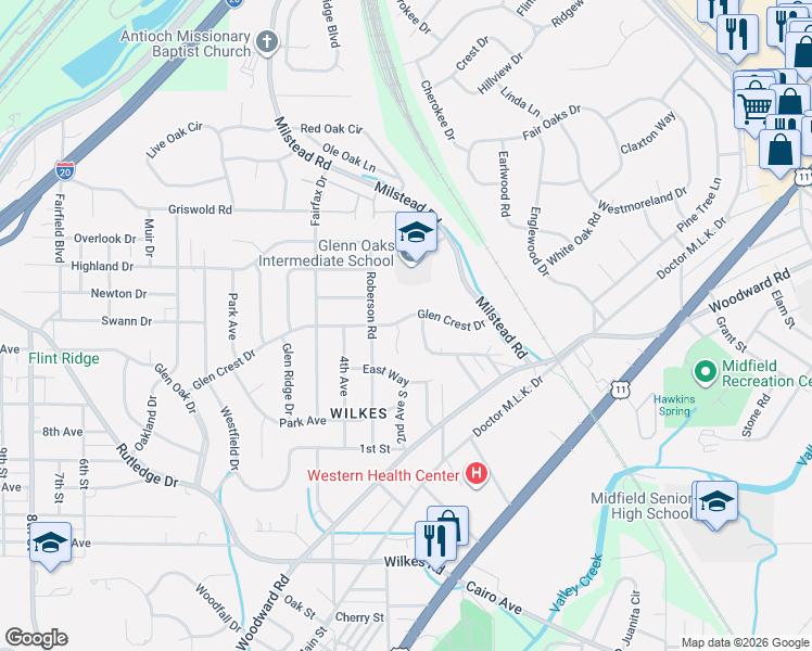 map of restaurants, bars, coffee shops, grocery stores, and more near 307 Glen Crest Drive in Fairfield