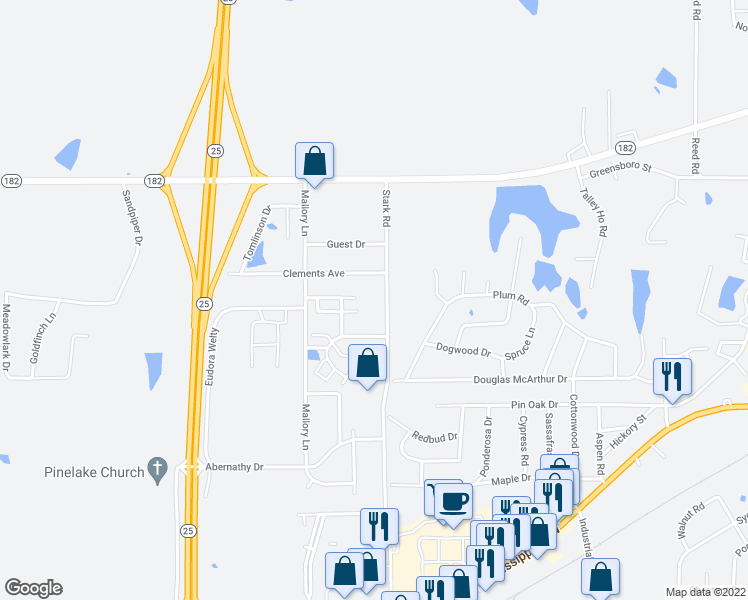 map of restaurants, bars, coffee shops, grocery stores, and more near 1085h Stark Road in Starkville