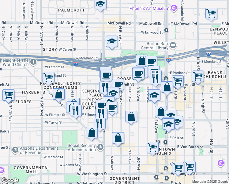 map of restaurants, bars, coffee shops, grocery stores, and more near 822 North 6th Avenue in Phoenix