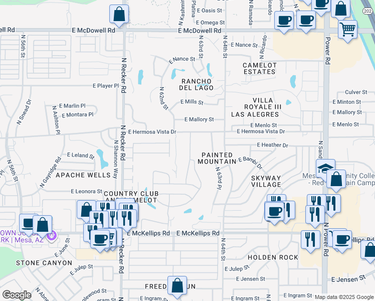 map of restaurants, bars, coffee shops, grocery stores, and more near 6202 East McKellips Road in Mesa
