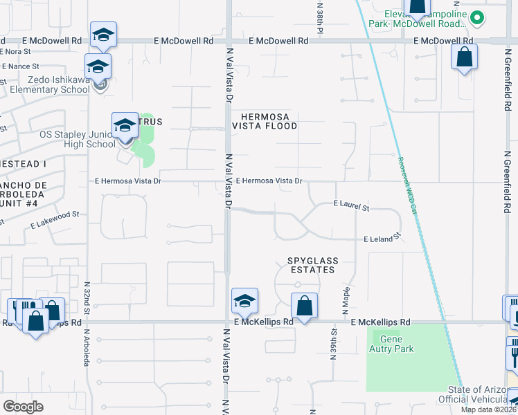 map of restaurants, bars, coffee shops, grocery stores, and more near 2330 North Lemon Circle in Mesa