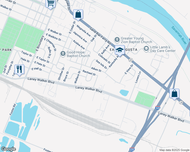 map of restaurants, bars, coffee shops, grocery stores, and more near 1309 Cherry Avenue in Augusta