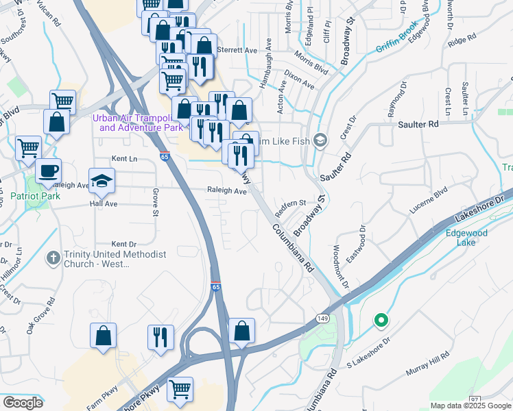 map of restaurants, bars, coffee shops, grocery stores, and more near 911 Columbiana Road in Birmingham