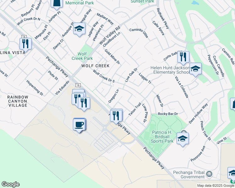 map of restaurants, bars, coffee shops, grocery stores, and more near 31967 Oregon Lane in Temecula