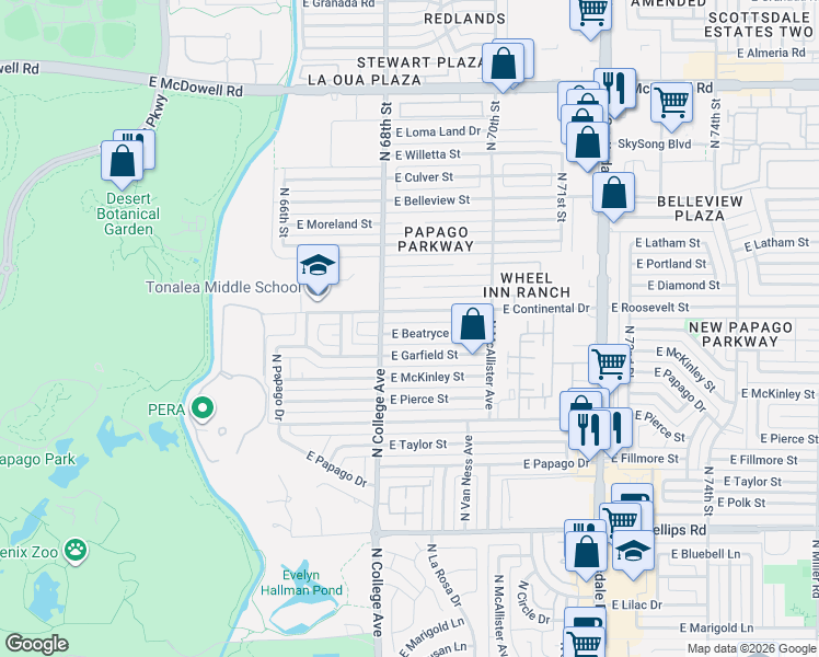 map of restaurants, bars, coffee shops, grocery stores, and more near 328 East Beatryce Street in Tempe