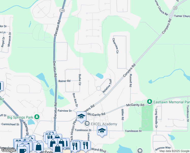 map of restaurants, bars, coffee shops, grocery stores, and more near 730 Cams Creek in McDonough