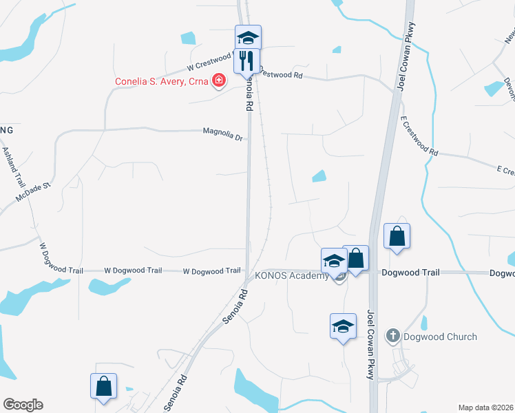 map of restaurants, bars, coffee shops, grocery stores, and more near 627 Senoia Road in Tyrone