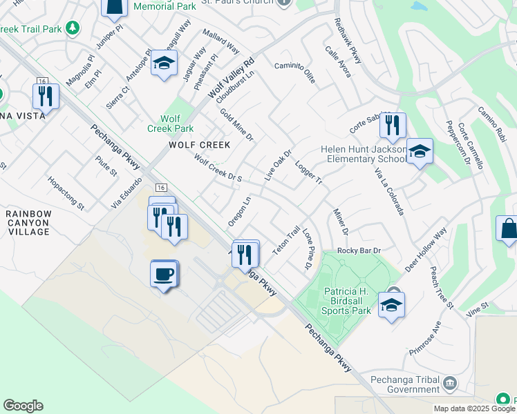 map of restaurants, bars, coffee shops, grocery stores, and more near 32004 Whitetail Lane in Temecula