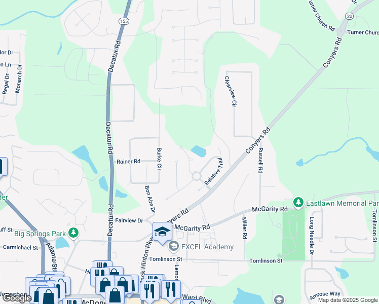 map of restaurants, bars, coffee shops, grocery stores, and more near 730 Cams Creek in McDonough