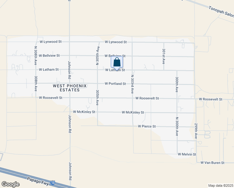 map of restaurants, bars, coffee shops, grocery stores, and more near 30348 West Roosevelt Street in Buckeye