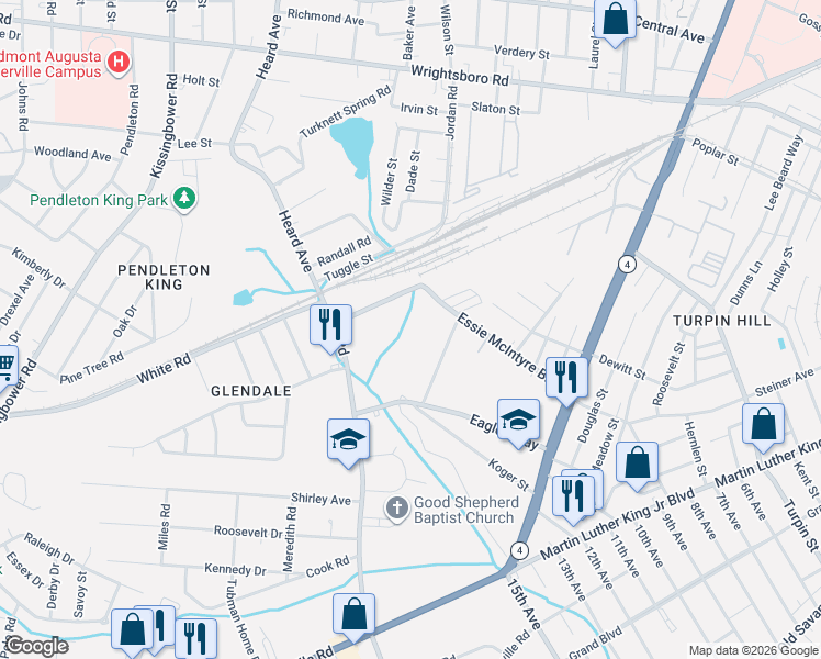 map of restaurants, bars, coffee shops, grocery stores, and more near 1750 Essie McIntyre Boulevard in Augusta