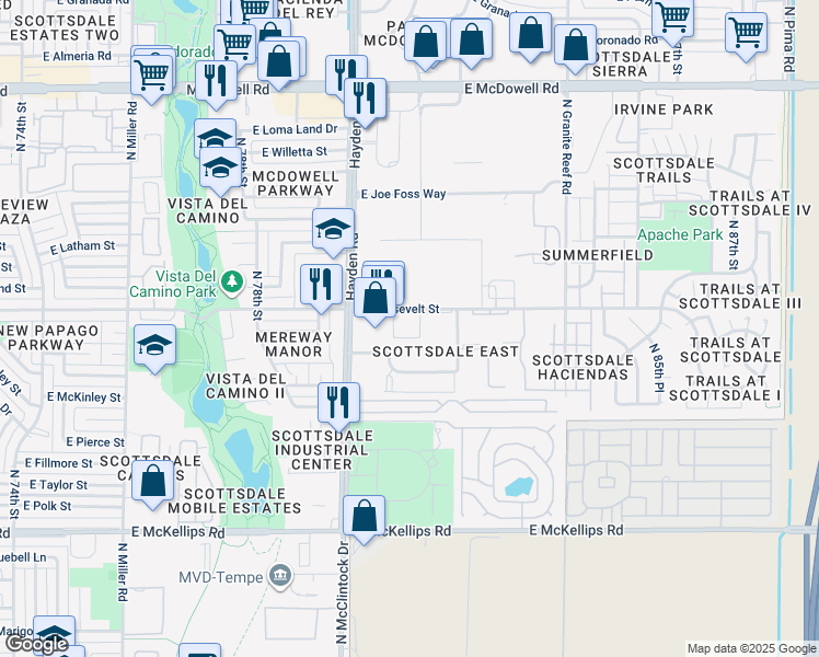 map of restaurants, bars, coffee shops, grocery stores, and more near 814 North 82nd Street in Scottsdale