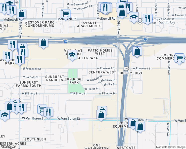 map of restaurants, bars, coffee shops, grocery stores, and more near 820 North 61st Drive in Phoenix