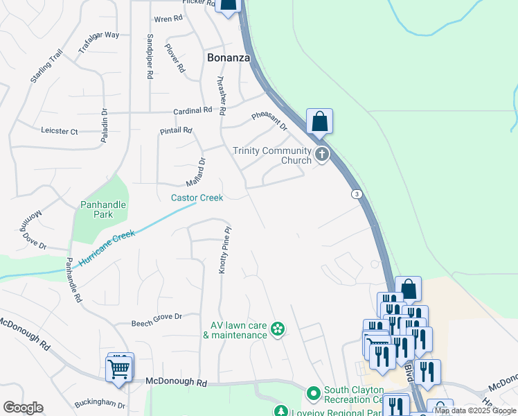 map of restaurants, bars, coffee shops, grocery stores, and more near 10950 Thrasher Road in Hampton