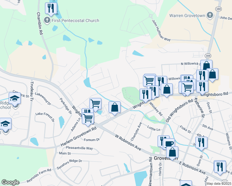 map of restaurants, bars, coffee shops, grocery stores, and more near 623 Goodale Lane in Grovetown