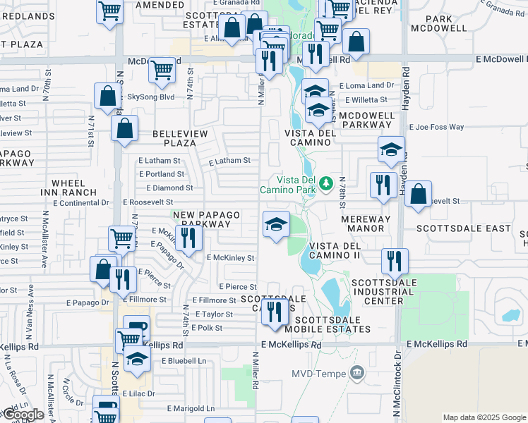 map of restaurants, bars, coffee shops, grocery stores, and more near 7537 East Beatrice Street in Scottsdale