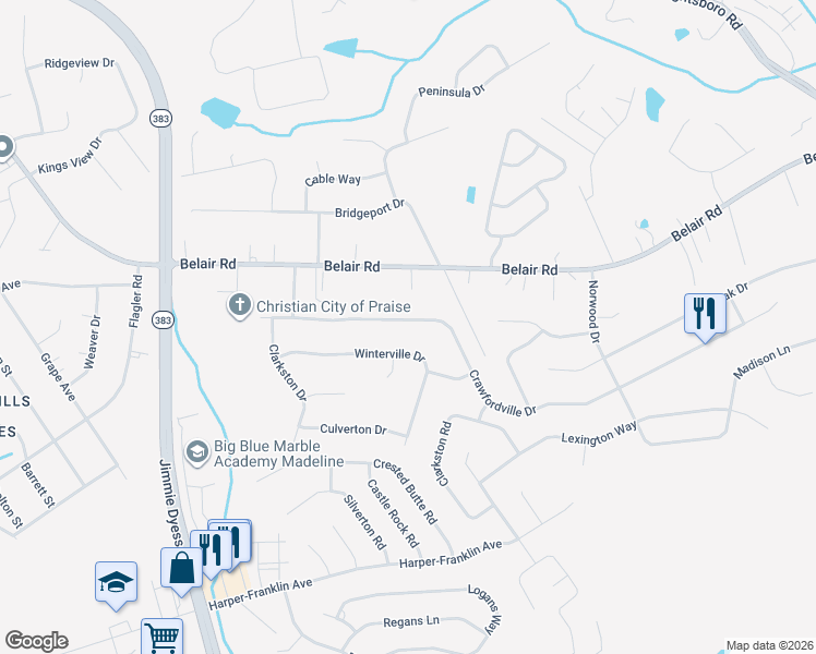 map of restaurants, bars, coffee shops, grocery stores, and more near 2531 Winterville Drive in Augusta