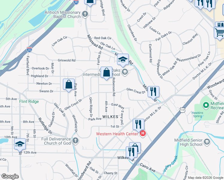 map of restaurants, bars, coffee shops, grocery stores, and more near 401 Glen Crest Drive in Fairfield