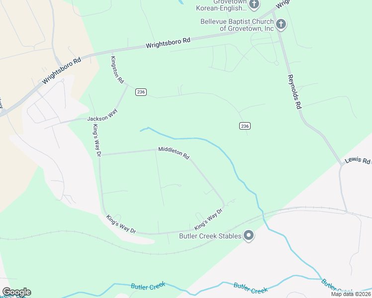 map of restaurants, bars, coffee shops, grocery stores, and more near 320 Middleton Road in Grovetown