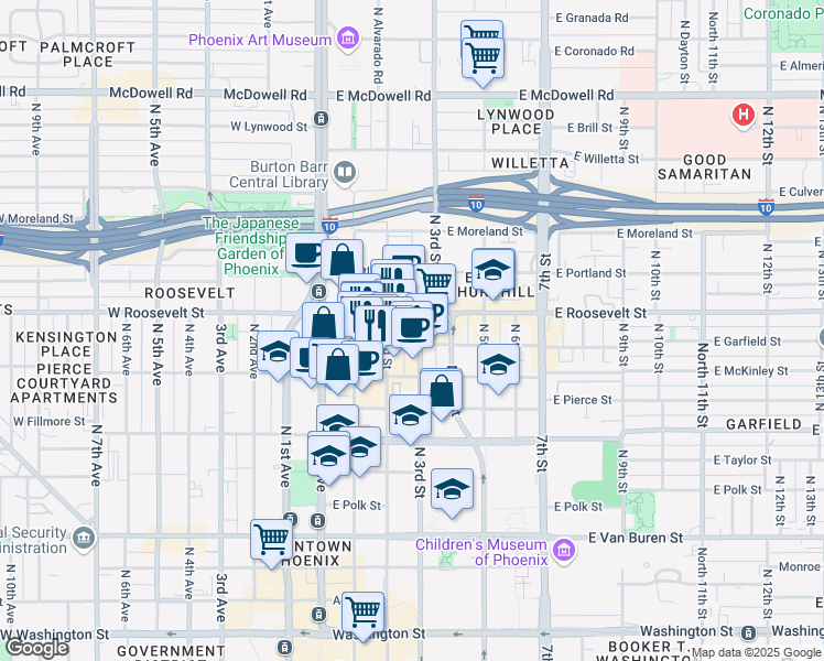 map of restaurants, bars, coffee shops, grocery stores, and more near 821 North 2nd Street in Phoenix