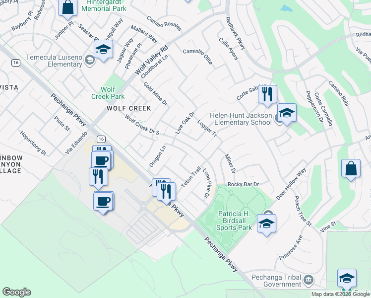 map of restaurants, bars, coffee shops, grocery stores, and more near 46802 Pinon Pine Way in Temecula
