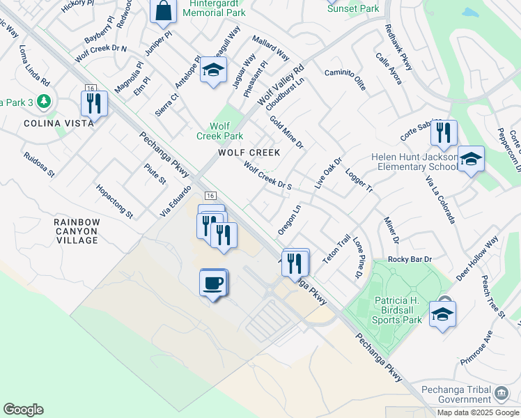 map of restaurants, bars, coffee shops, grocery stores, and more near 31822 Tamarack Court in Temecula