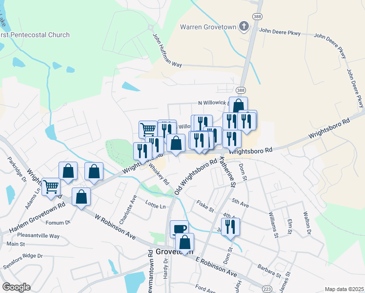 map of restaurants, bars, coffee shops, grocery stores, and more near 5116 Wrightsboro Road in Grovetown