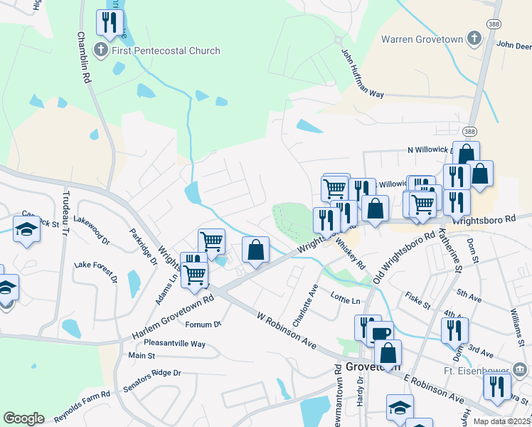 map of restaurants, bars, coffee shops, grocery stores, and more near 510 Goodale Court in Grovetown