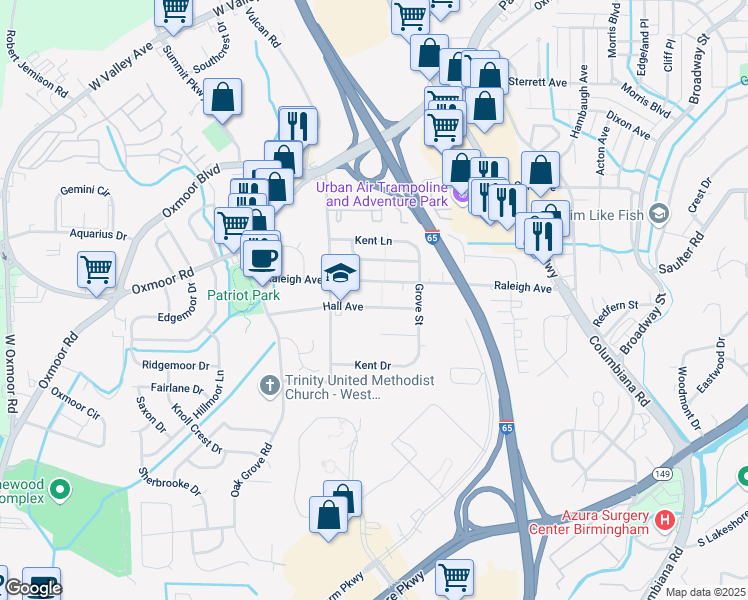 map of restaurants, bars, coffee shops, grocery stores, and more near 228 Hall Avenue in Birmingham