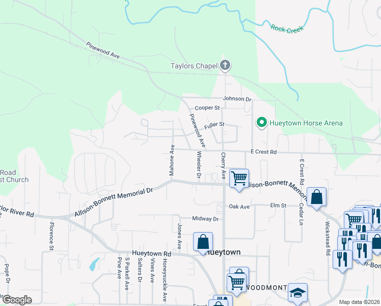 map of restaurants, bars, coffee shops, grocery stores, and more near 106 Mahone Avenue in Bessemer