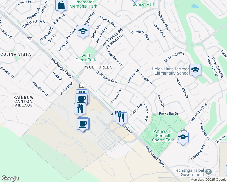 map of restaurants, bars, coffee shops, grocery stores, and more near 31930 Oregon Lane in Temecula